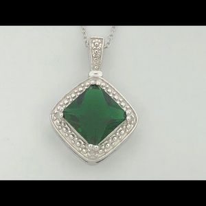 Created Emerald with Natural Diamond Pendant